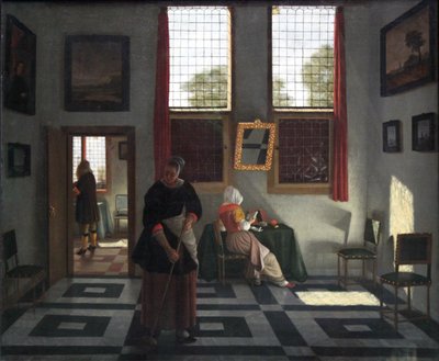 Interior with Painter, Reading Lady, and Sweeping Maid by Pieter Janssens